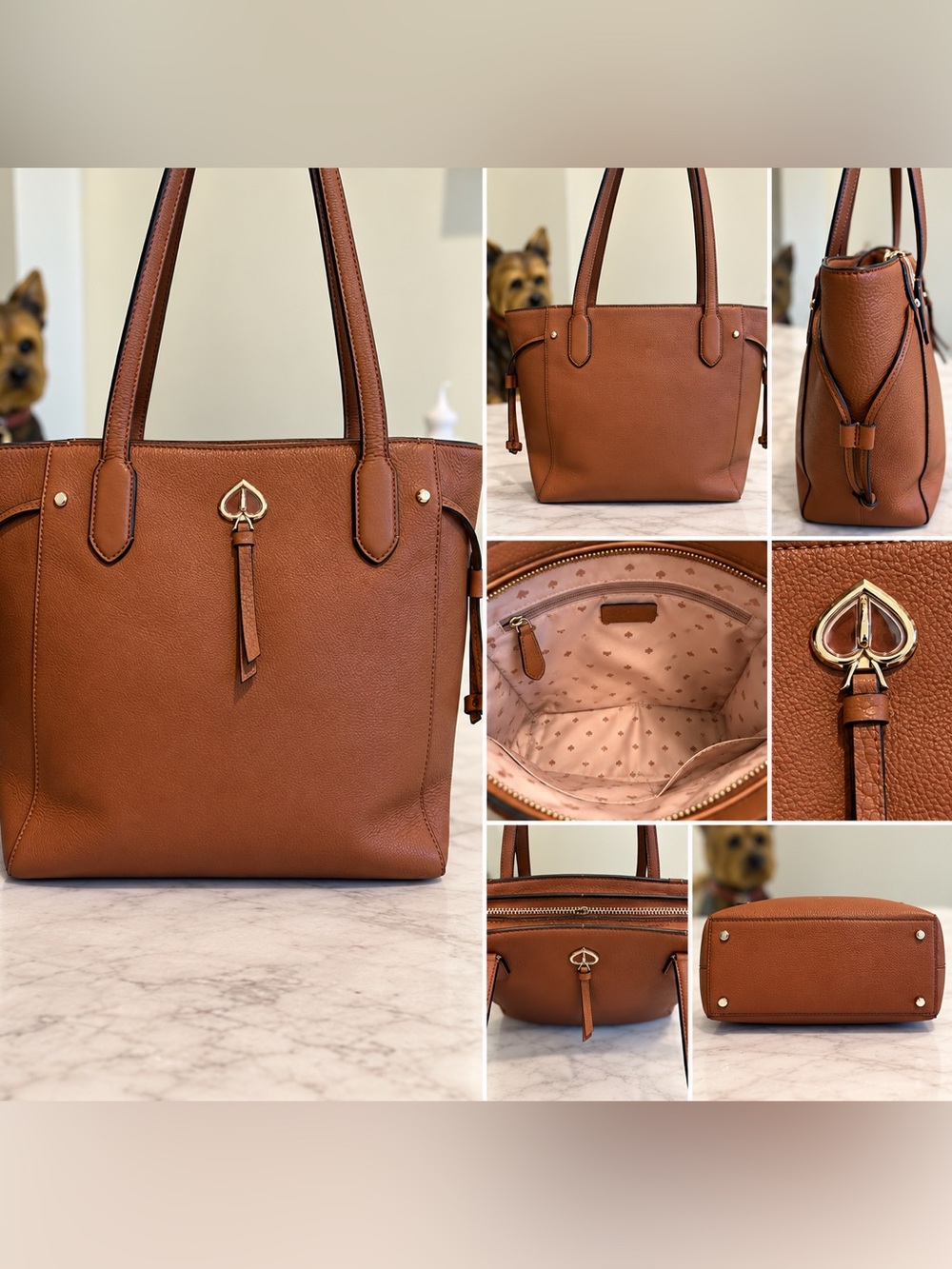 Kate Spade New York Large Brown Pebbled Leather Tote Shoulder Bag Tassel